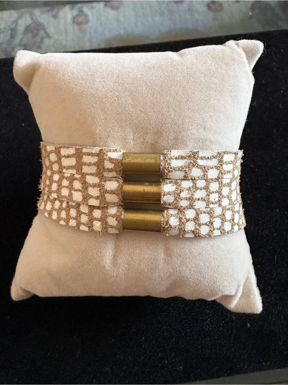 Cobra Patterned and Textured Statement Bracelet with Brass Tubes (EUC)